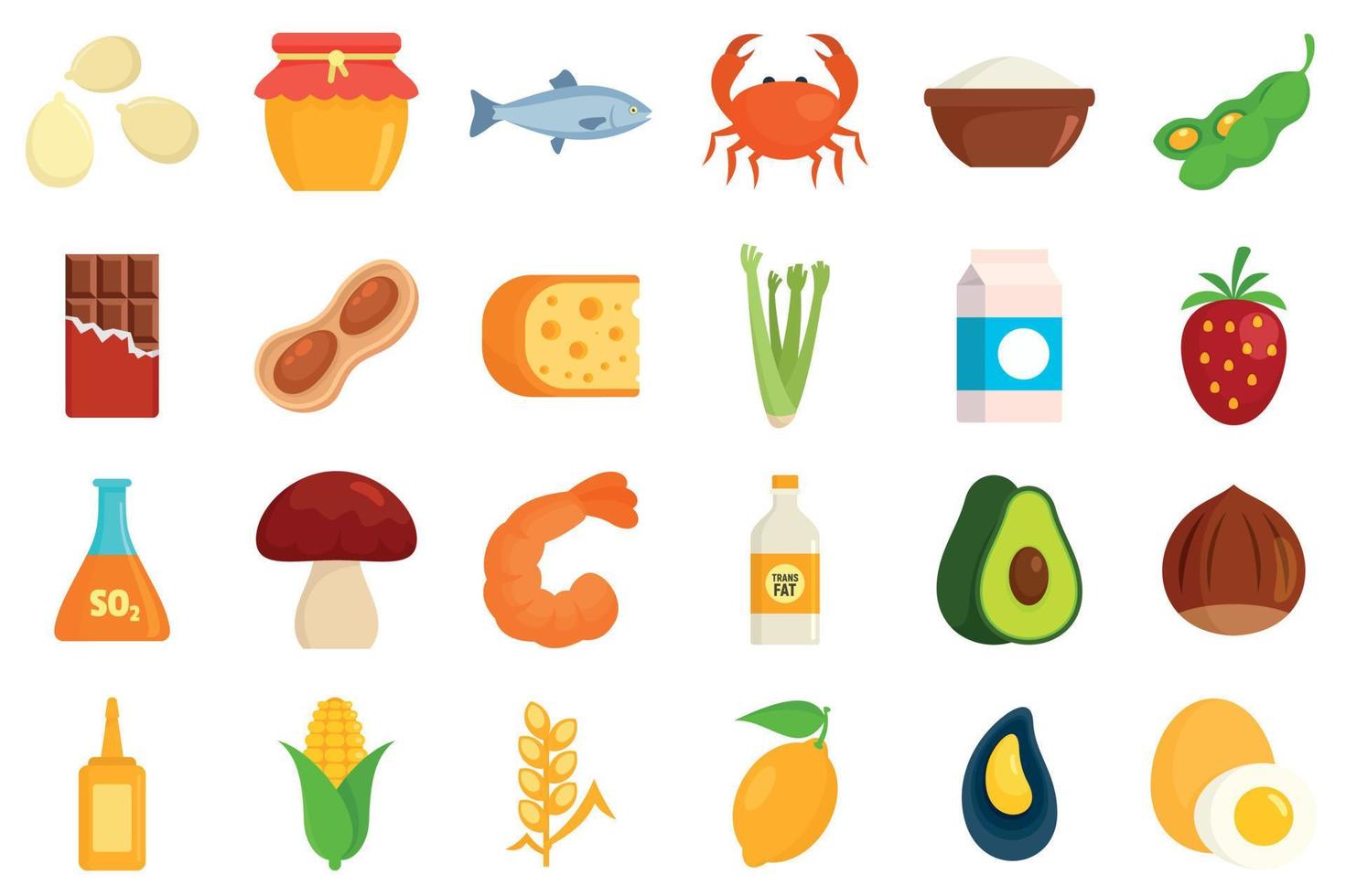 Food allergy icons set, flat style vector