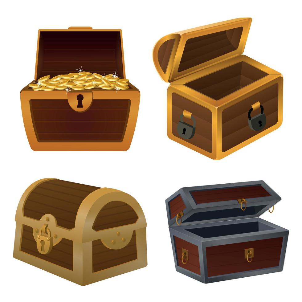 Dower chest icons set, cartoon style vector