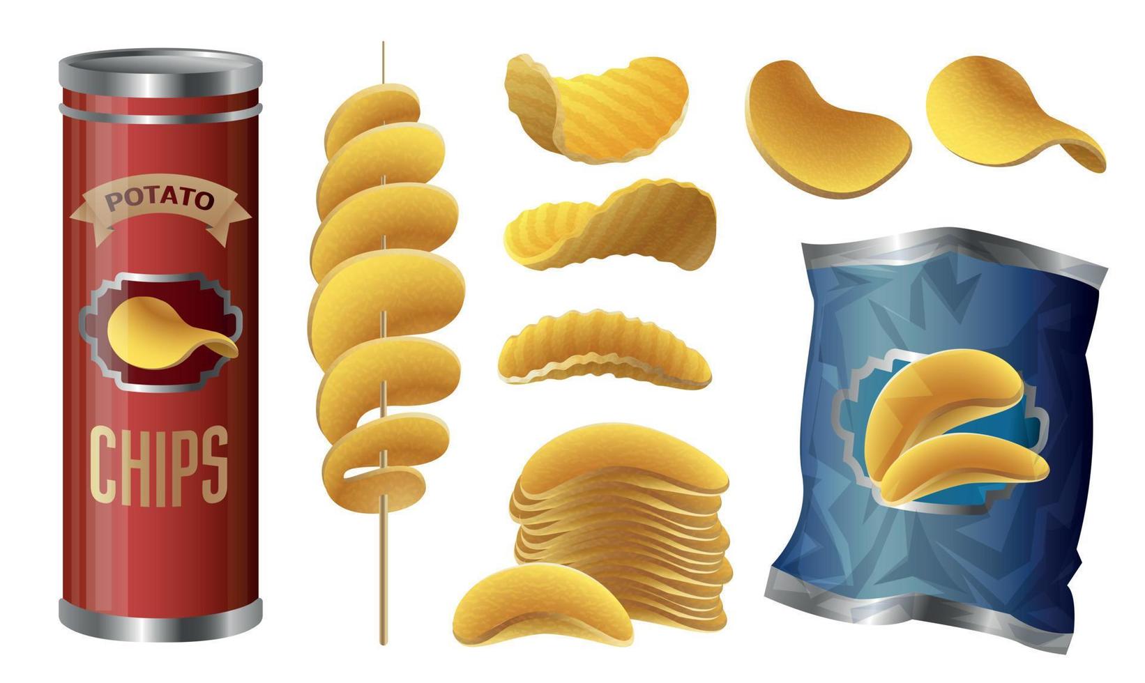 patatas fritas, conjunto de iconos de estilo de dibujos animados vector