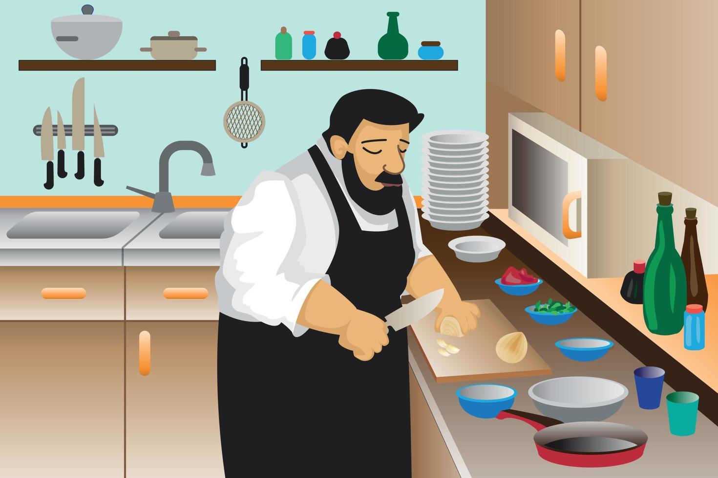 fondo de concepto de hombre de cocina, estilo de dibujos animados vector