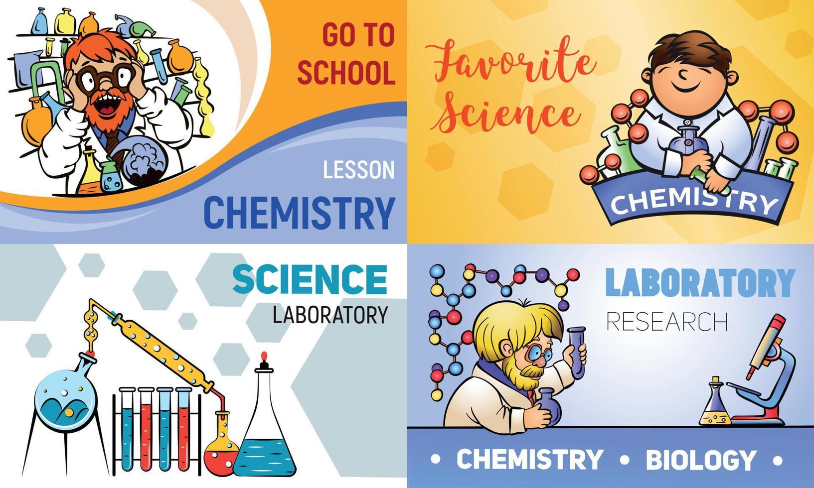 Chemistry banner set, cartoon style vector