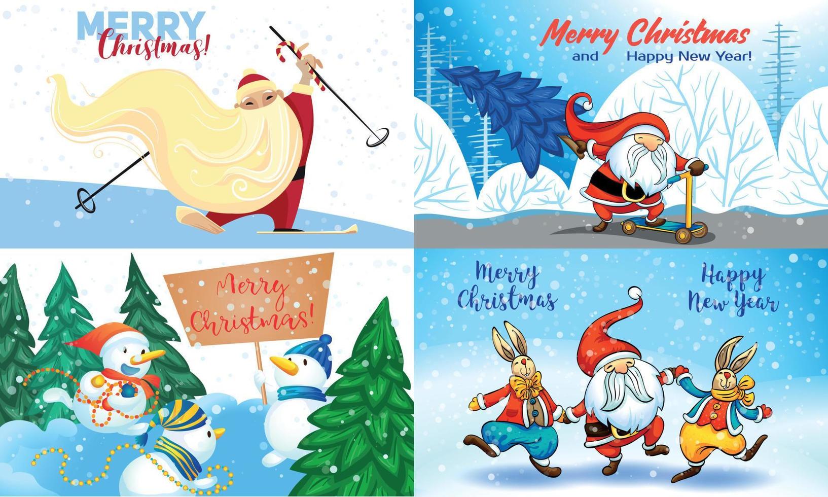 conjunto de banners de navidad, estilo de dibujos animados vector