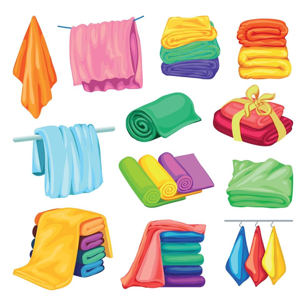 Towel icons set, cartoon style vector