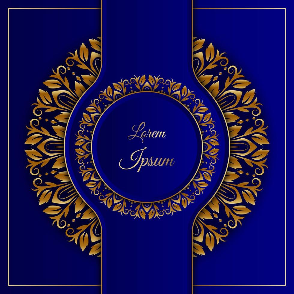 fondo vectorial, con mandala, decoración floral, azul y dorado vector