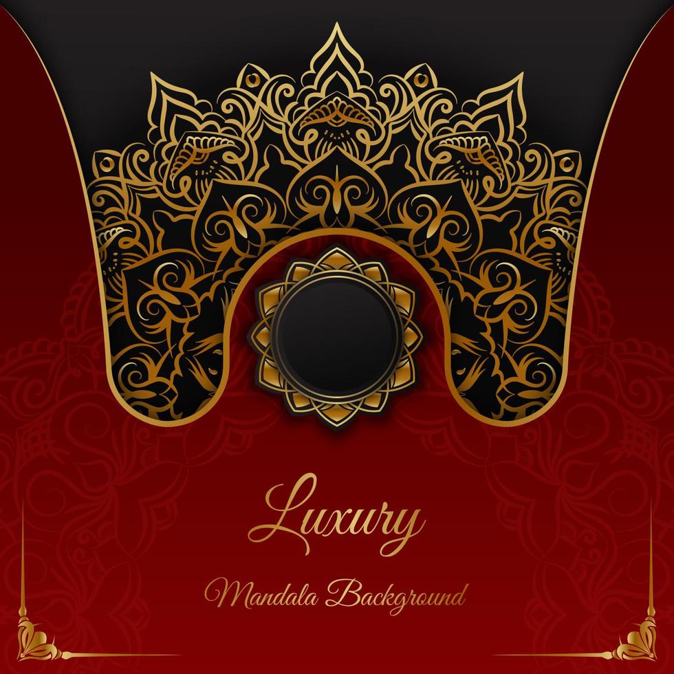 luxury background, with mandala ornament, red and gold, vector design