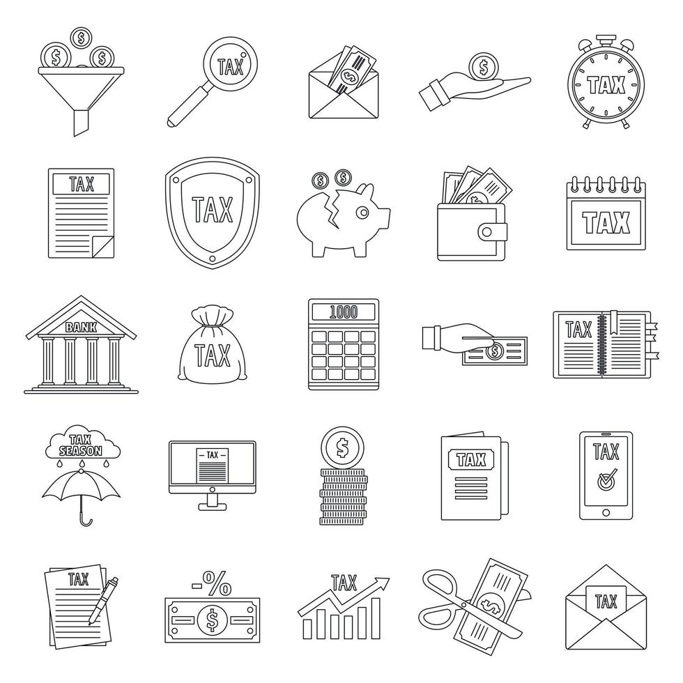 Taxes icons set, outline style vector