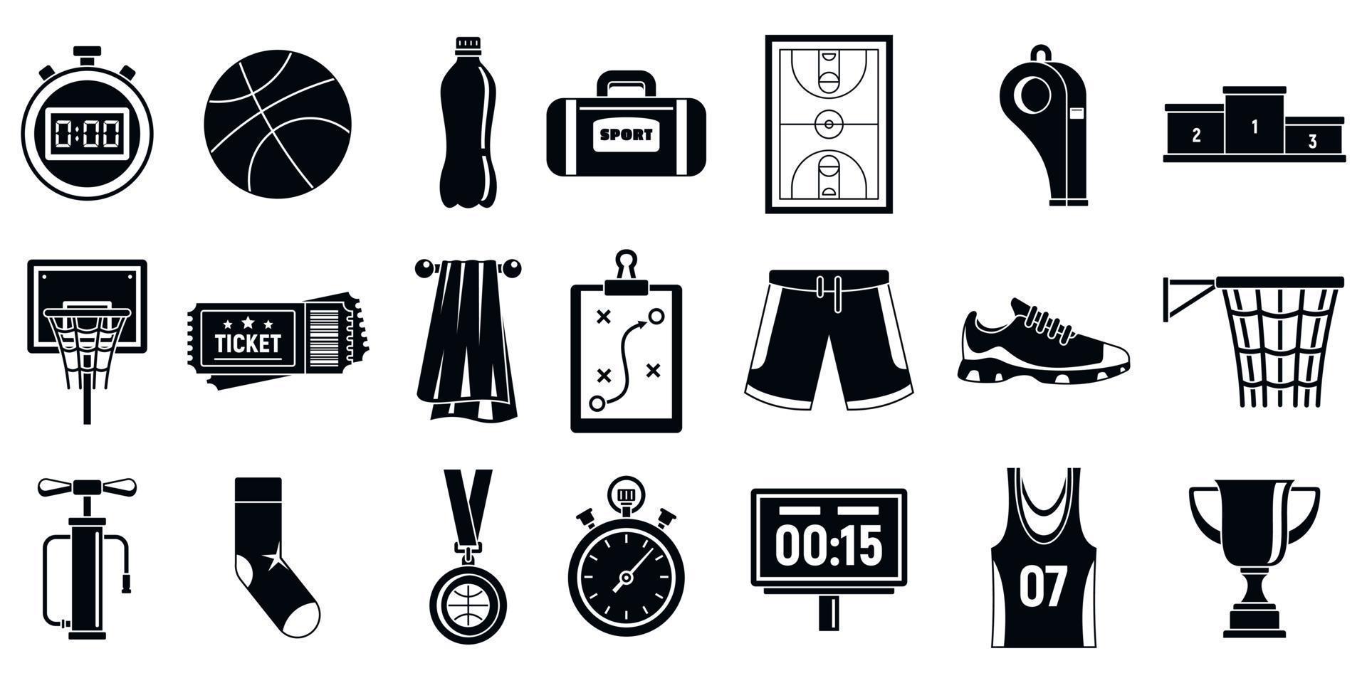 Sport basketball equipment icons set, simple style vector