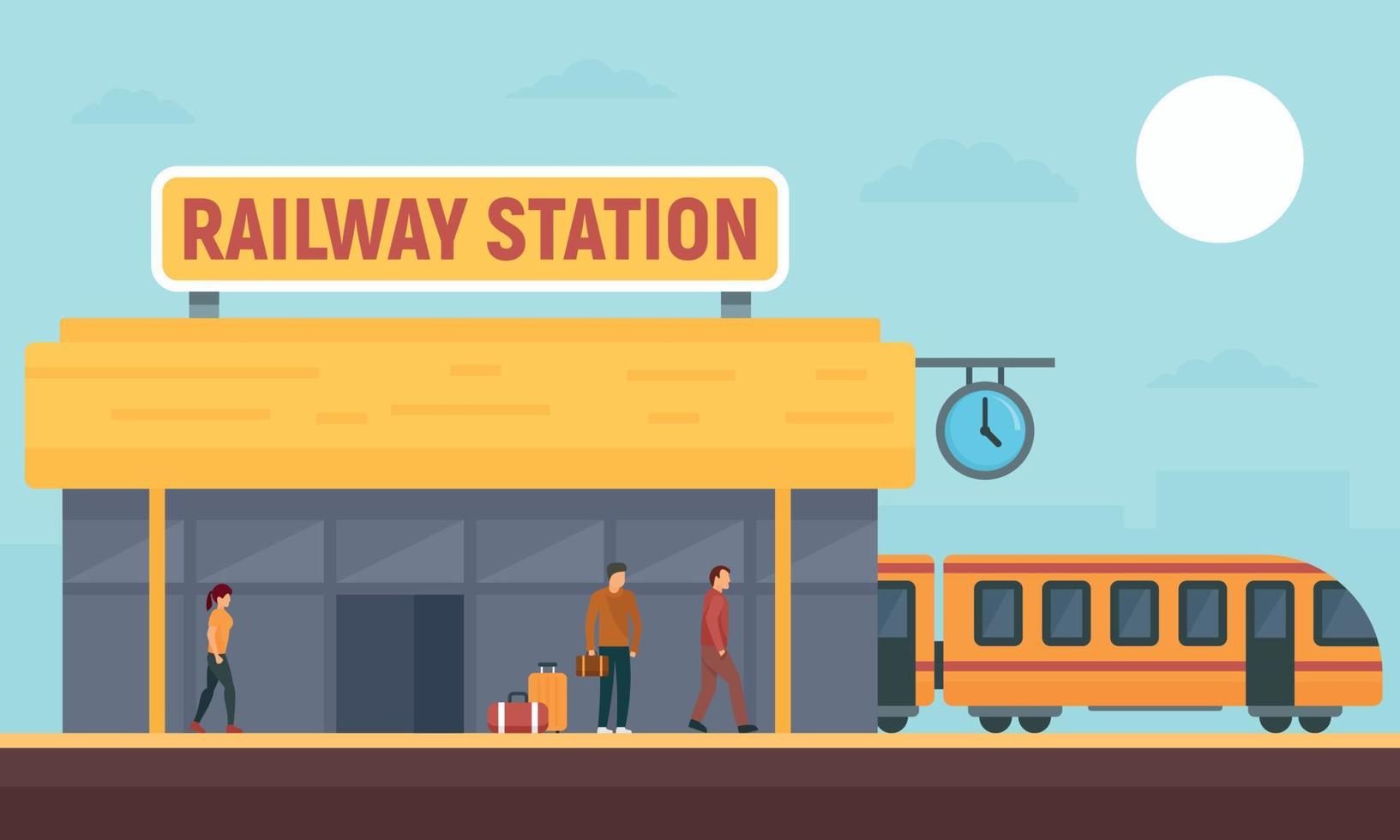 Railway station concept banner, flat style vector