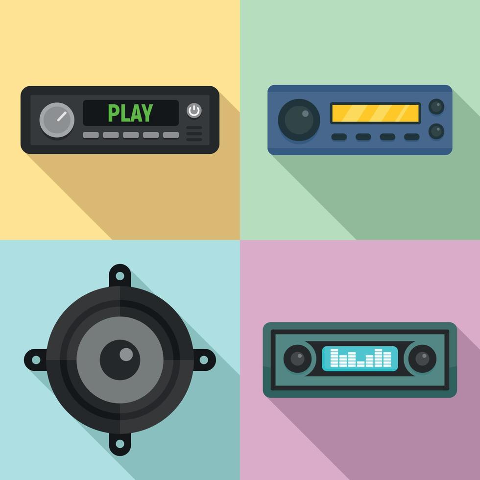 Car audio icons set, flat style vector