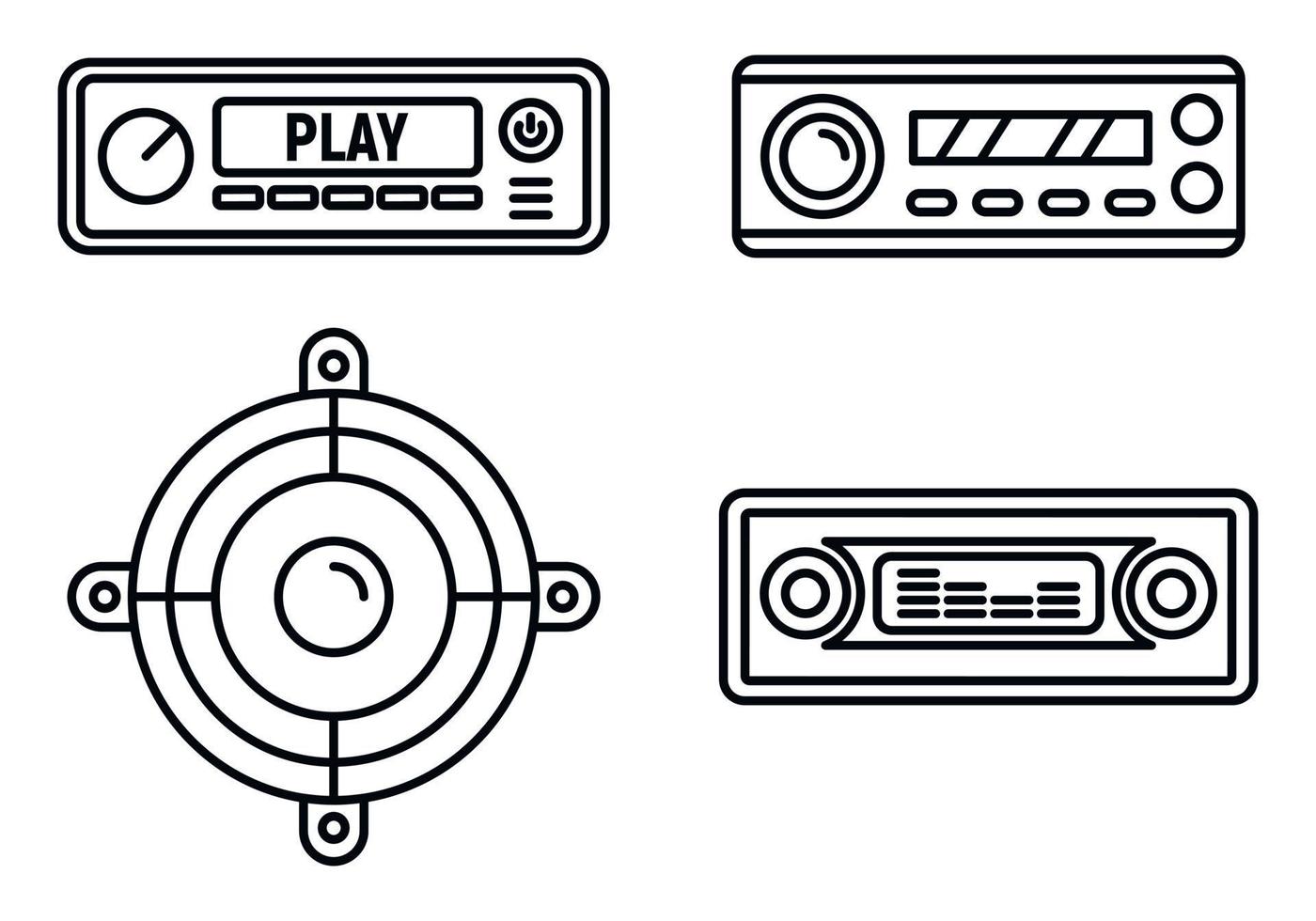 Car audio speaker icons set, outline style vector