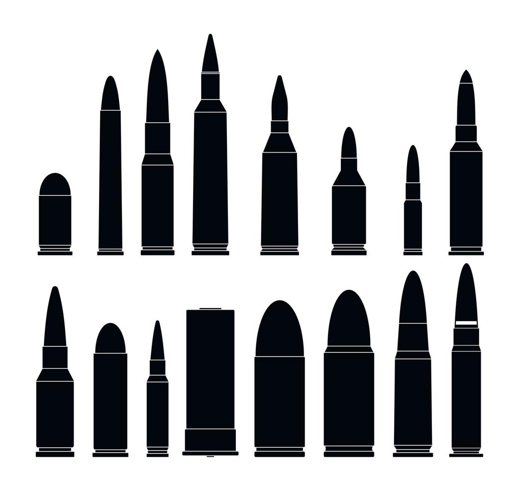 Bullet gun military icons set, simple style vector