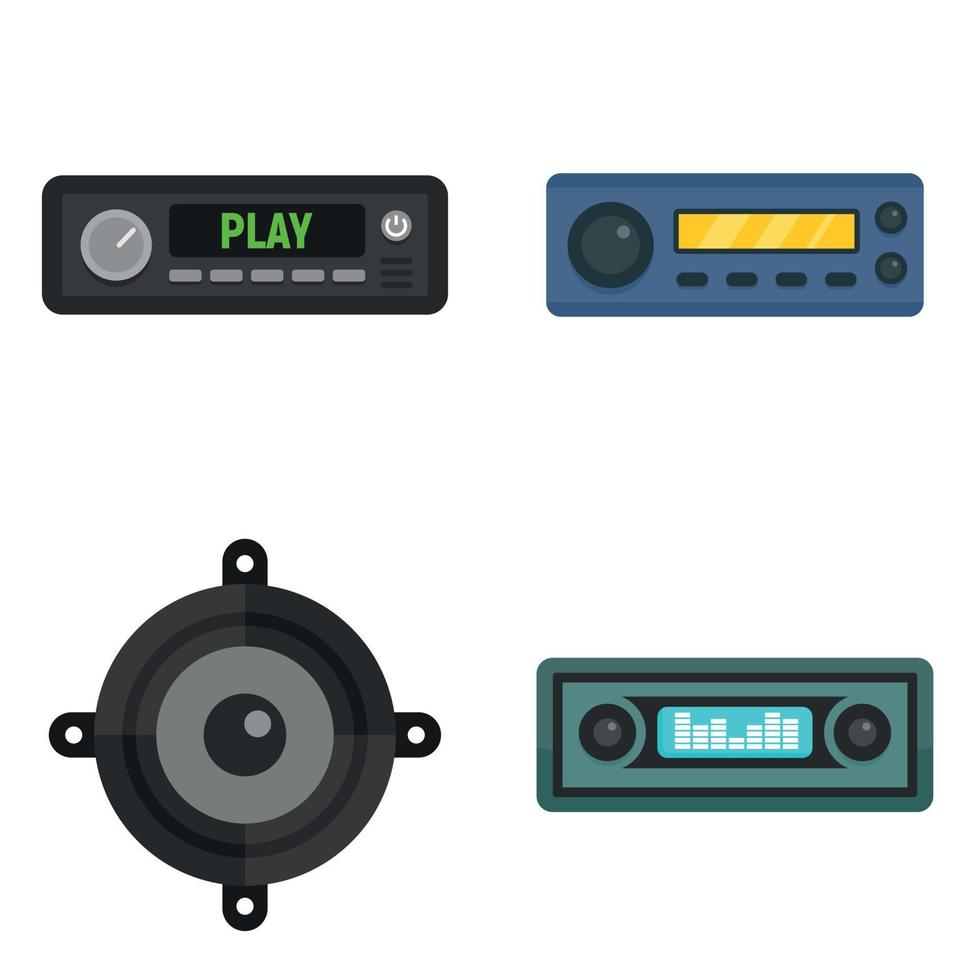 Car audio icons set, flat style vector
