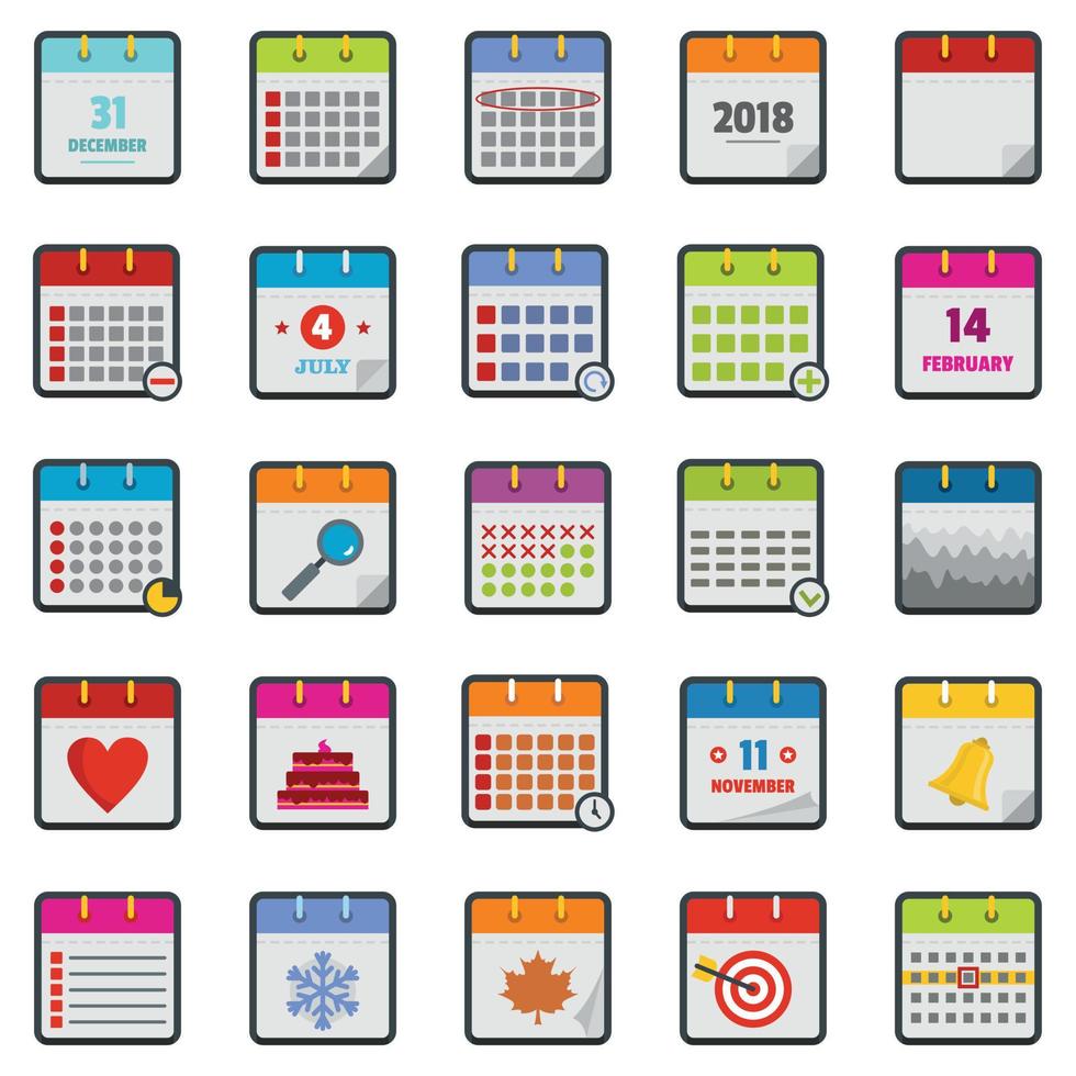 Calendar icons set, flat style vector