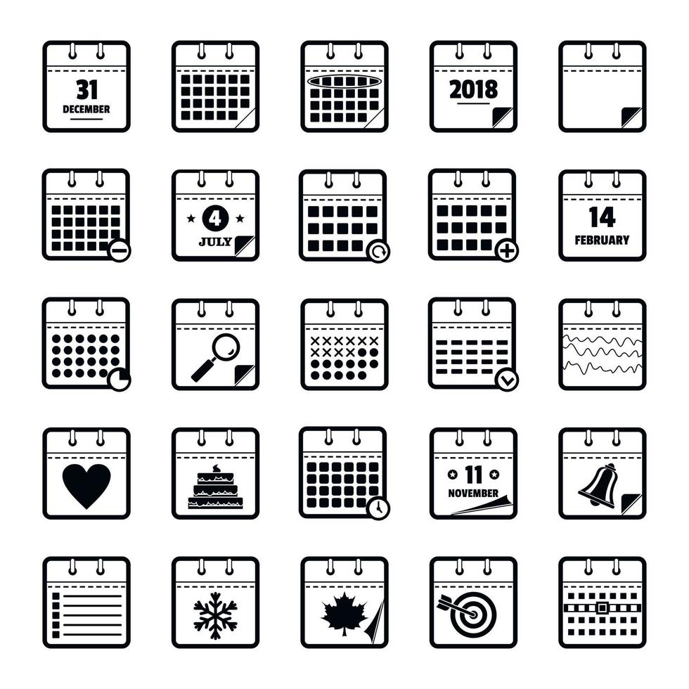 Calendar icons set, simple style vector