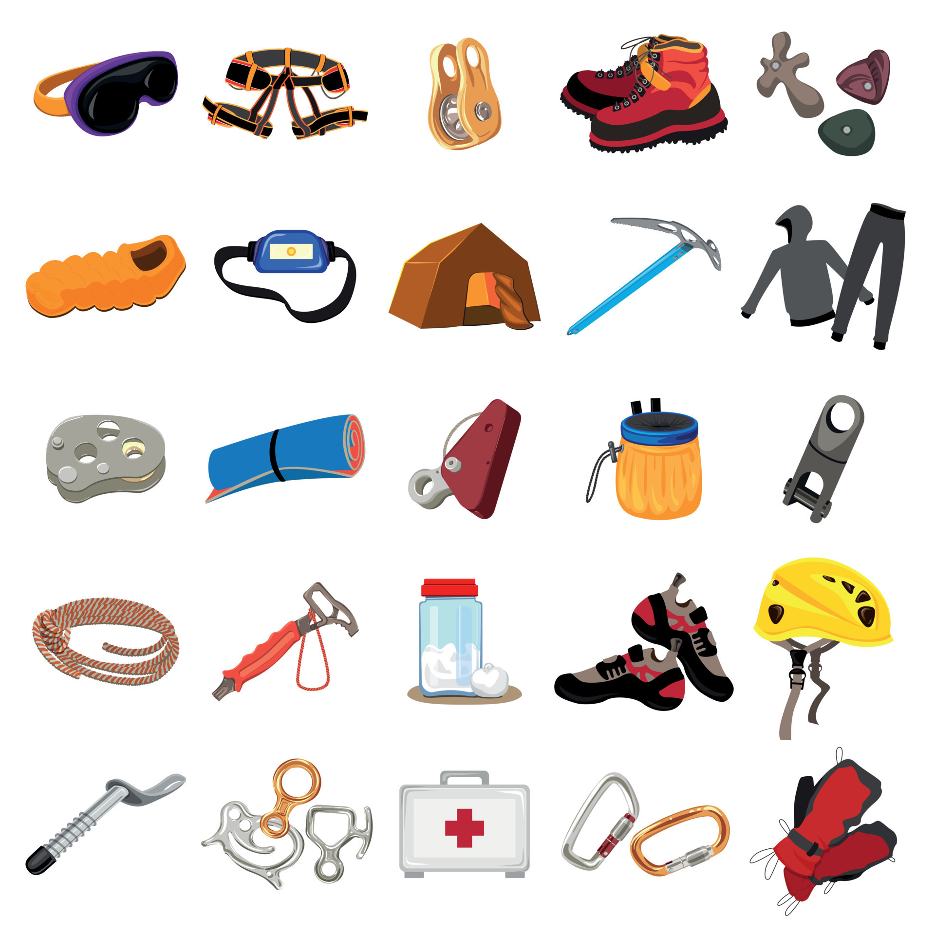 Mountaineering equipment icons set, cartoon style 8791444 Vector Art at ...