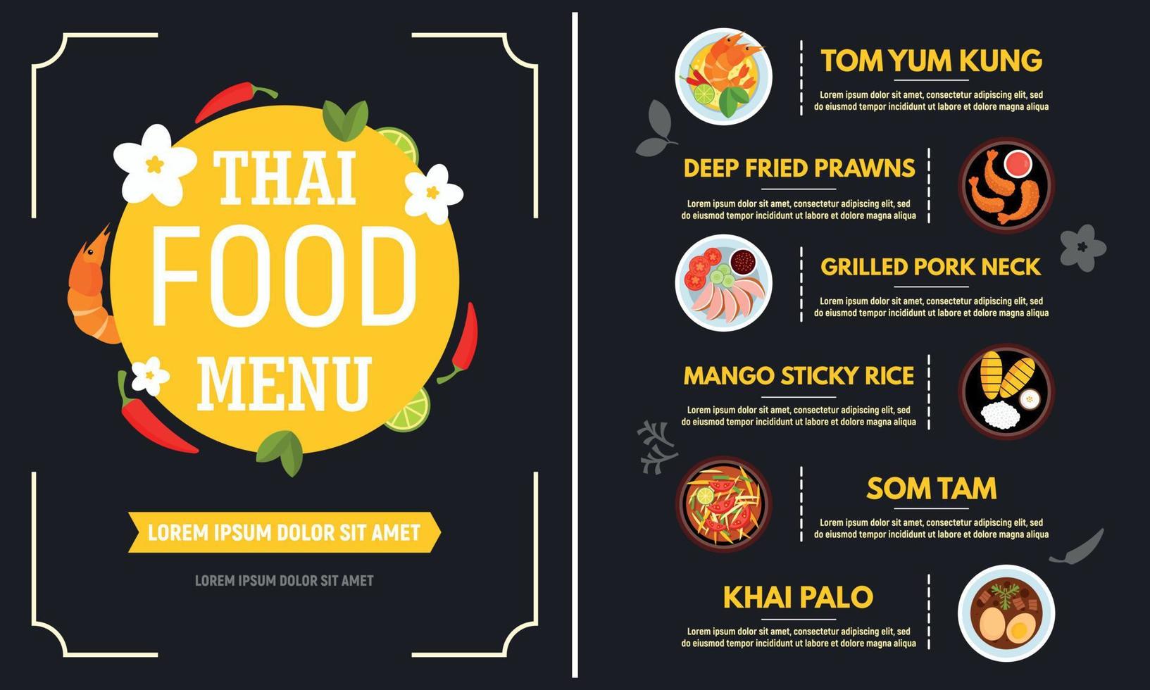 Thai food menu concept banner, flat style vector