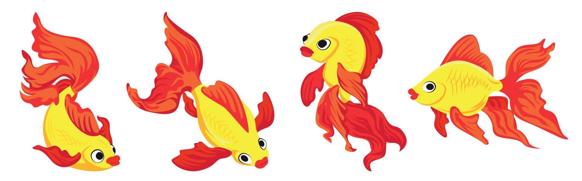 Goldfish icons set, cartoon style vector
