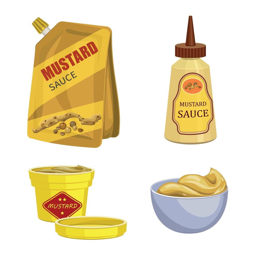 Mustard icons set, cartoon style vector