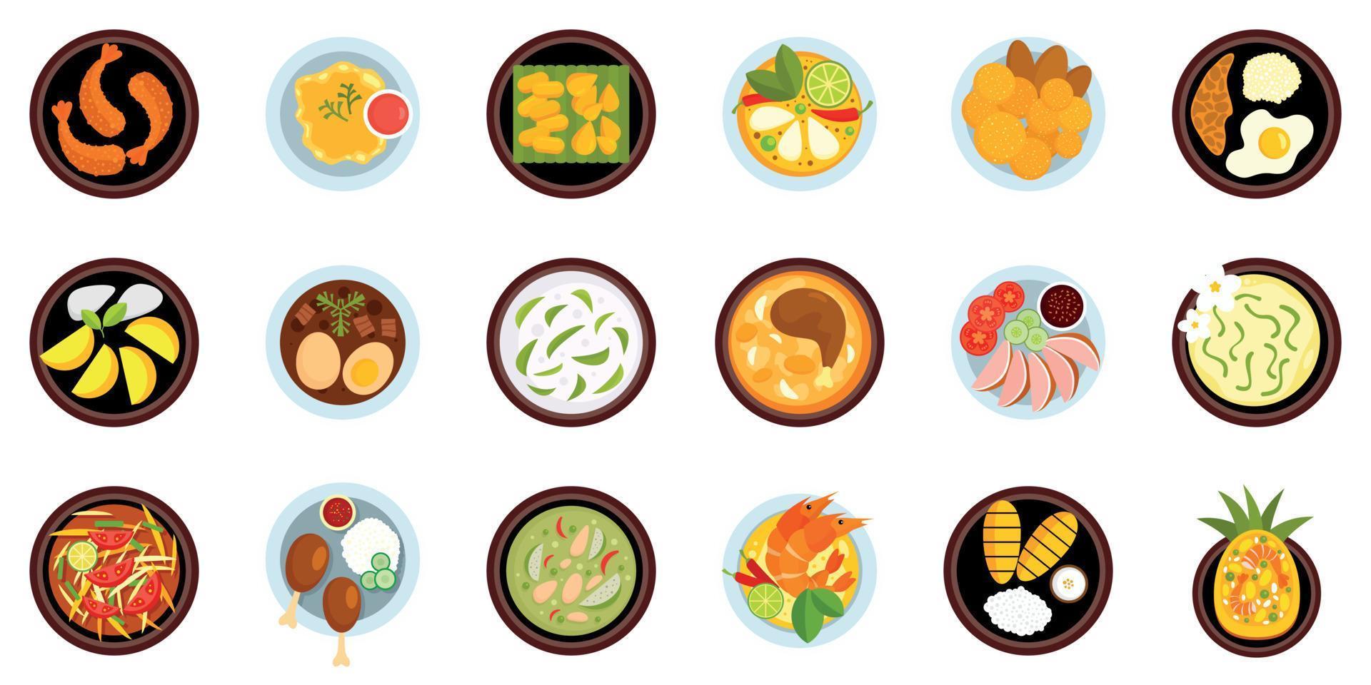 conjunto de iconos de comida tailandesa, tipo plano vector