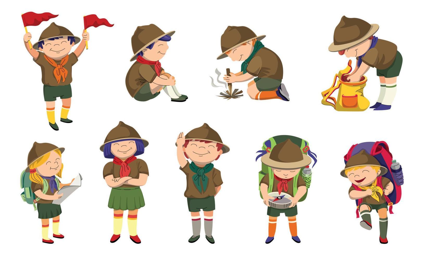 Scout icons set, cartoon style vector