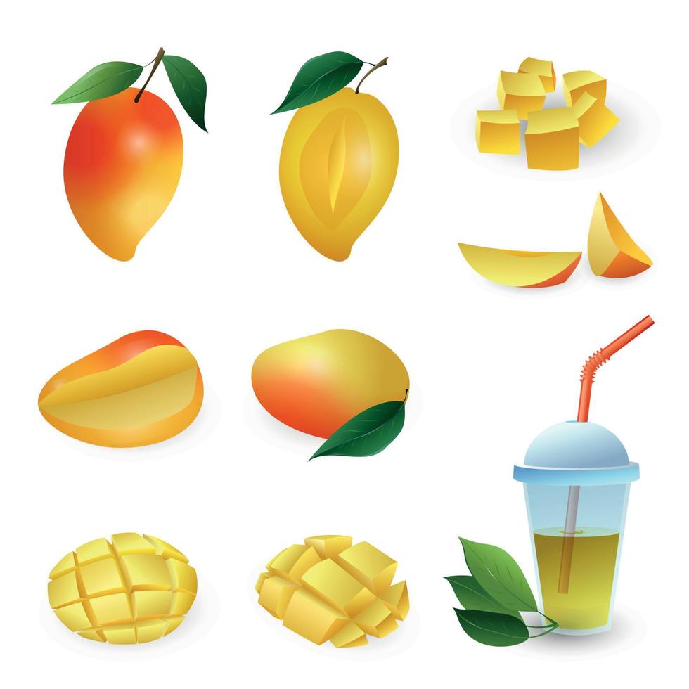 Mango icons set, cartoon style vector