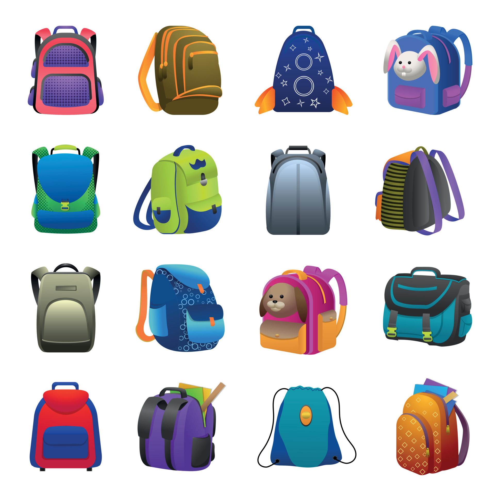 Backpack icons set, cartoon style 8791502 Vector Art at Vecteezy
