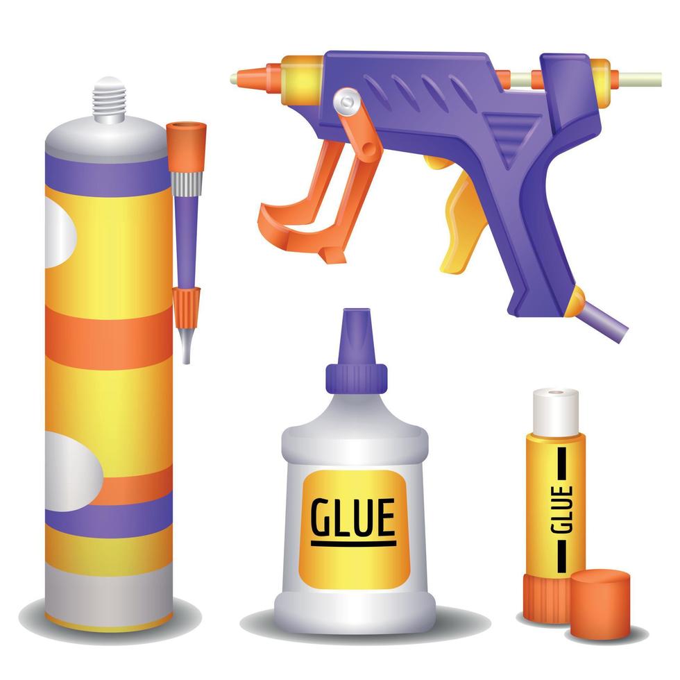 Glue icons set, cartoon style vector