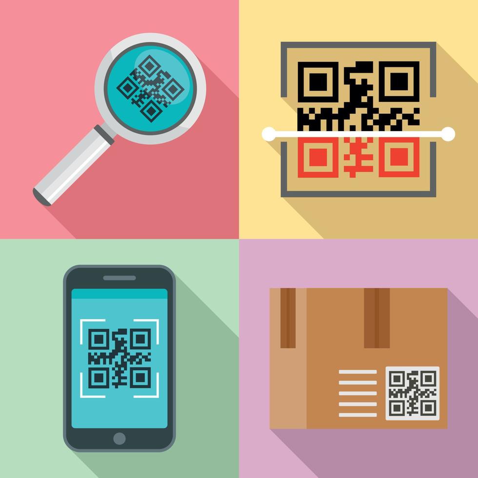 QR code icons set, flat style vector