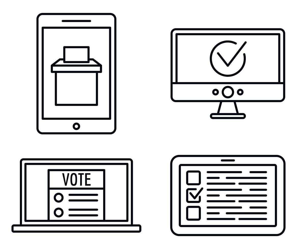 Politic online vote icons set, outline style vector