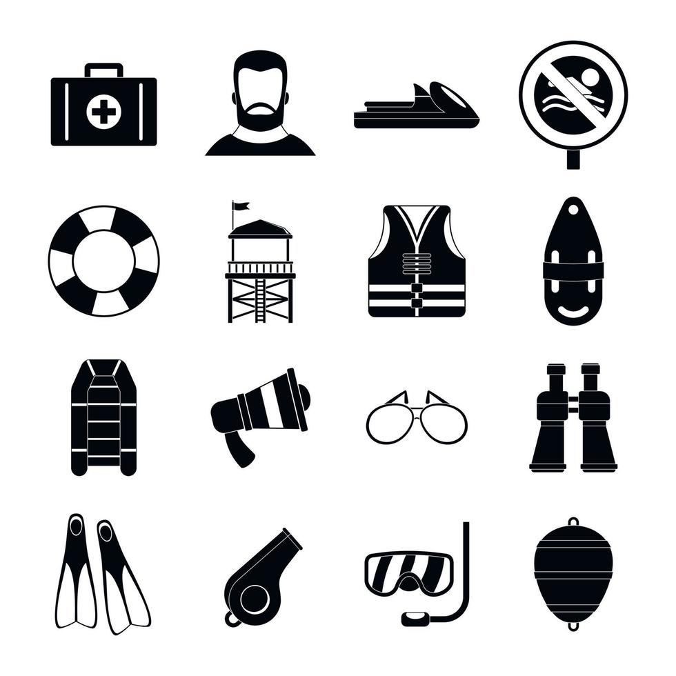 Lifeguard save icons set, simple style vector