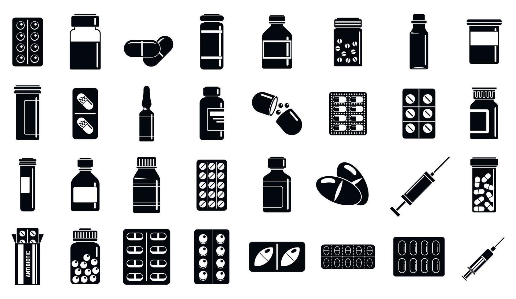 Antibiotic pills icons set, simple style vector