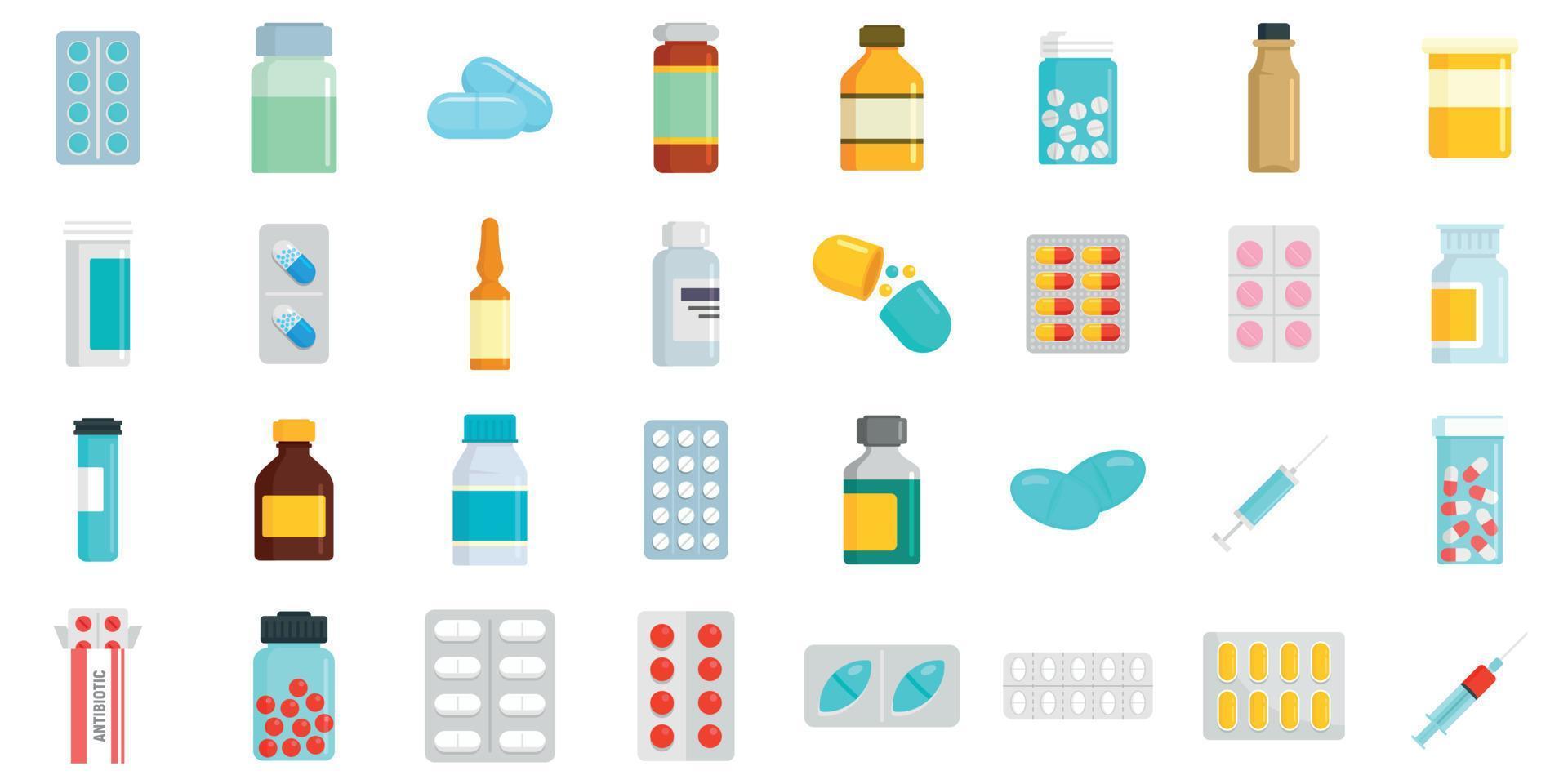 Antibiotic icons set, flat style vector