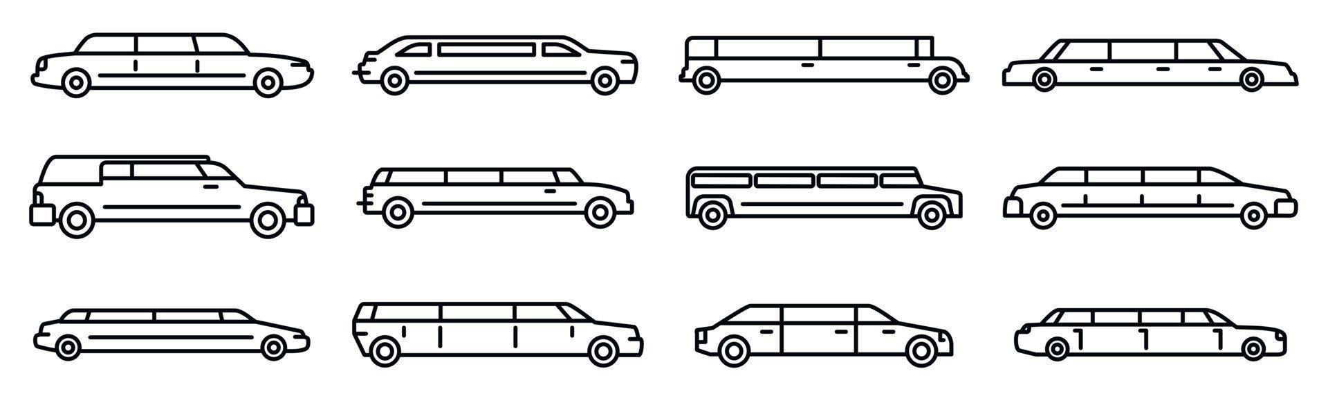 Wedding limousine icons set, outline style vector
