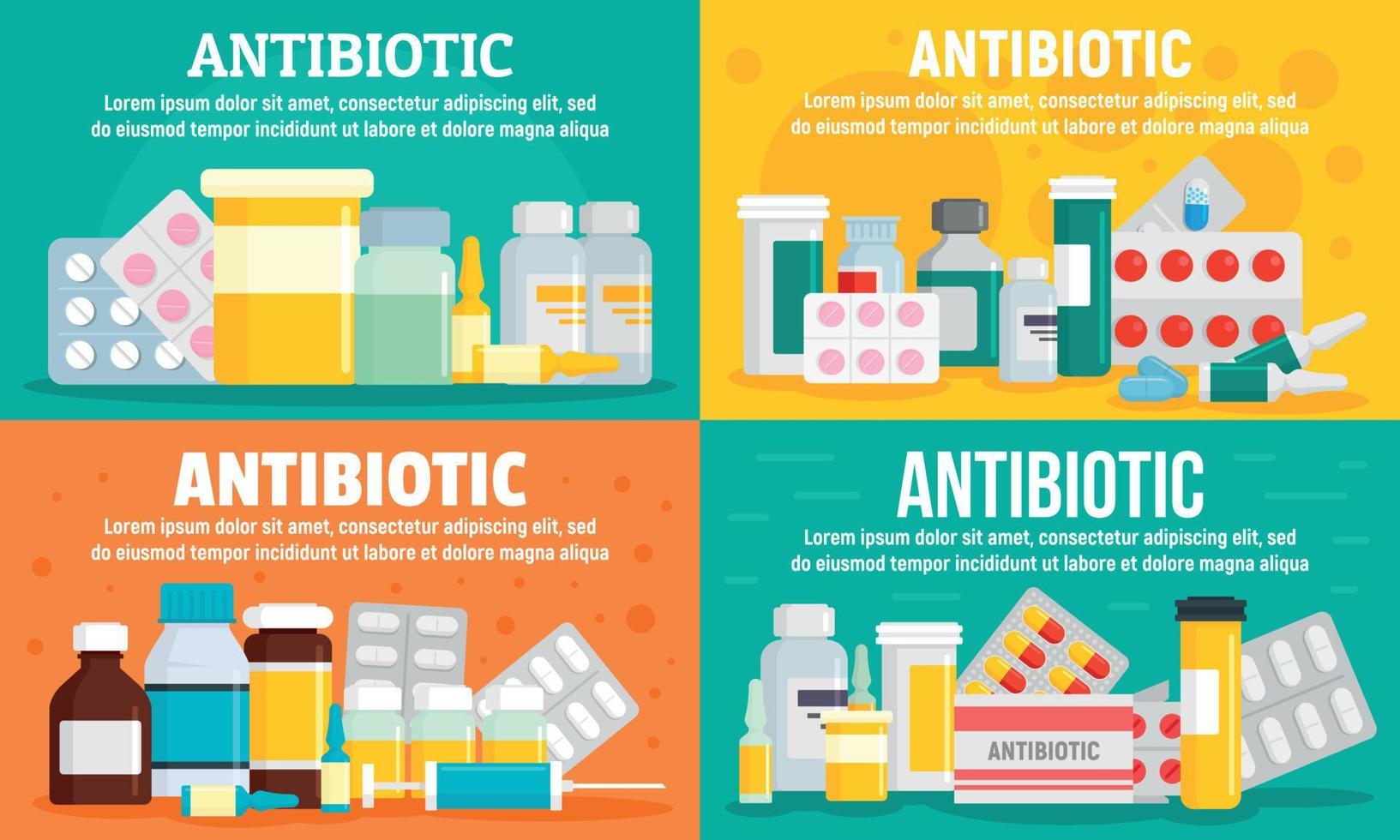 Antibiotic banner set, flat style vector