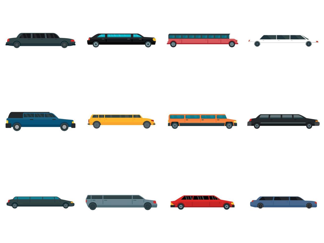 Limousine icons set, flat style vector