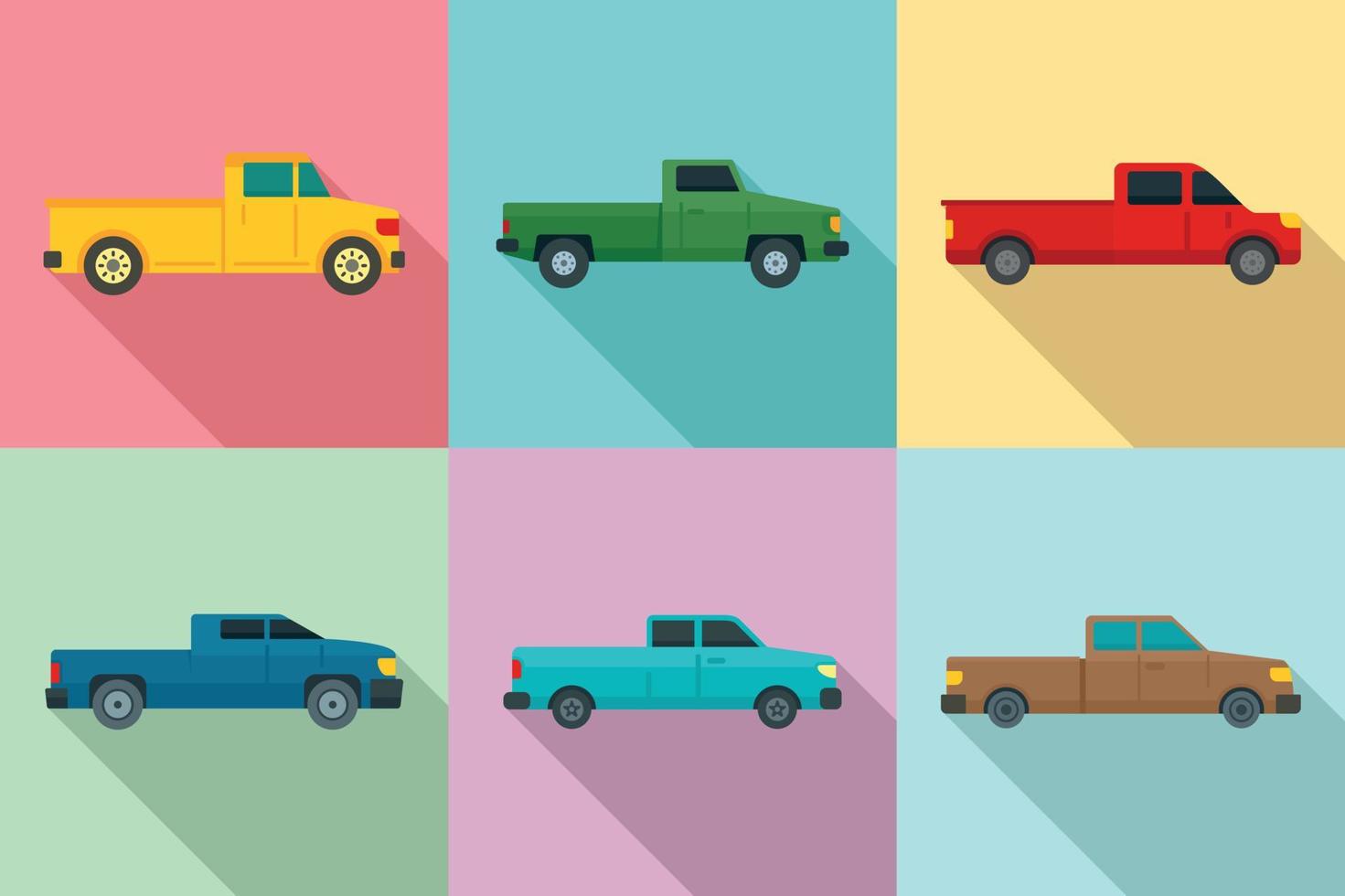 Pickup icons set, flat style vector