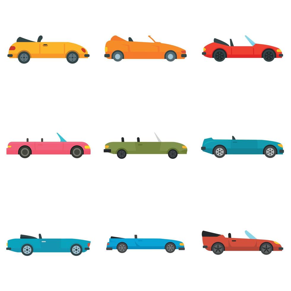 Cabriolet icons set, flat style vector