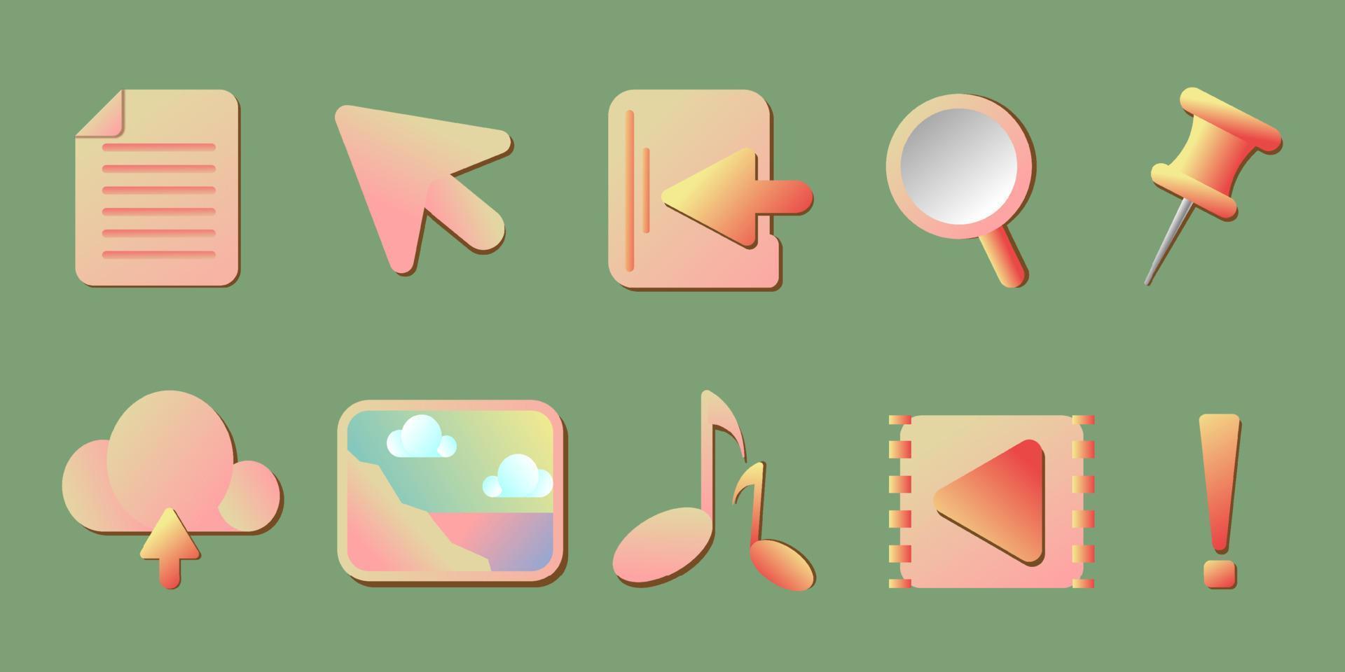 conjunto de iconos 3d minimalistas con color de tono suave para aplicaciones móviles vector