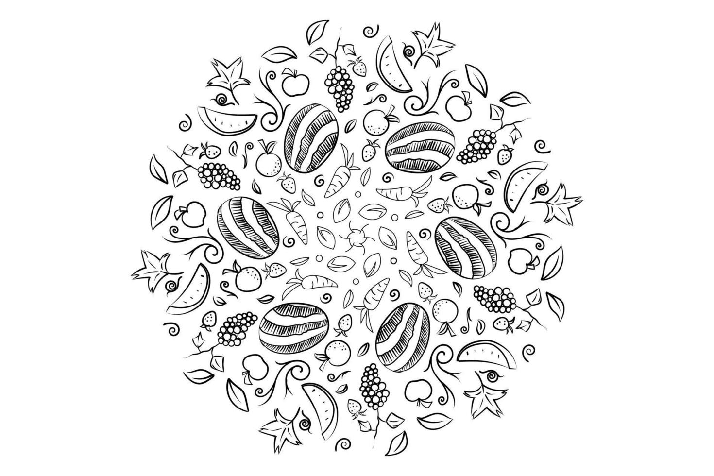 círculo de fruta doodle dibujo a mano alzada vector aislado en patrón blanco