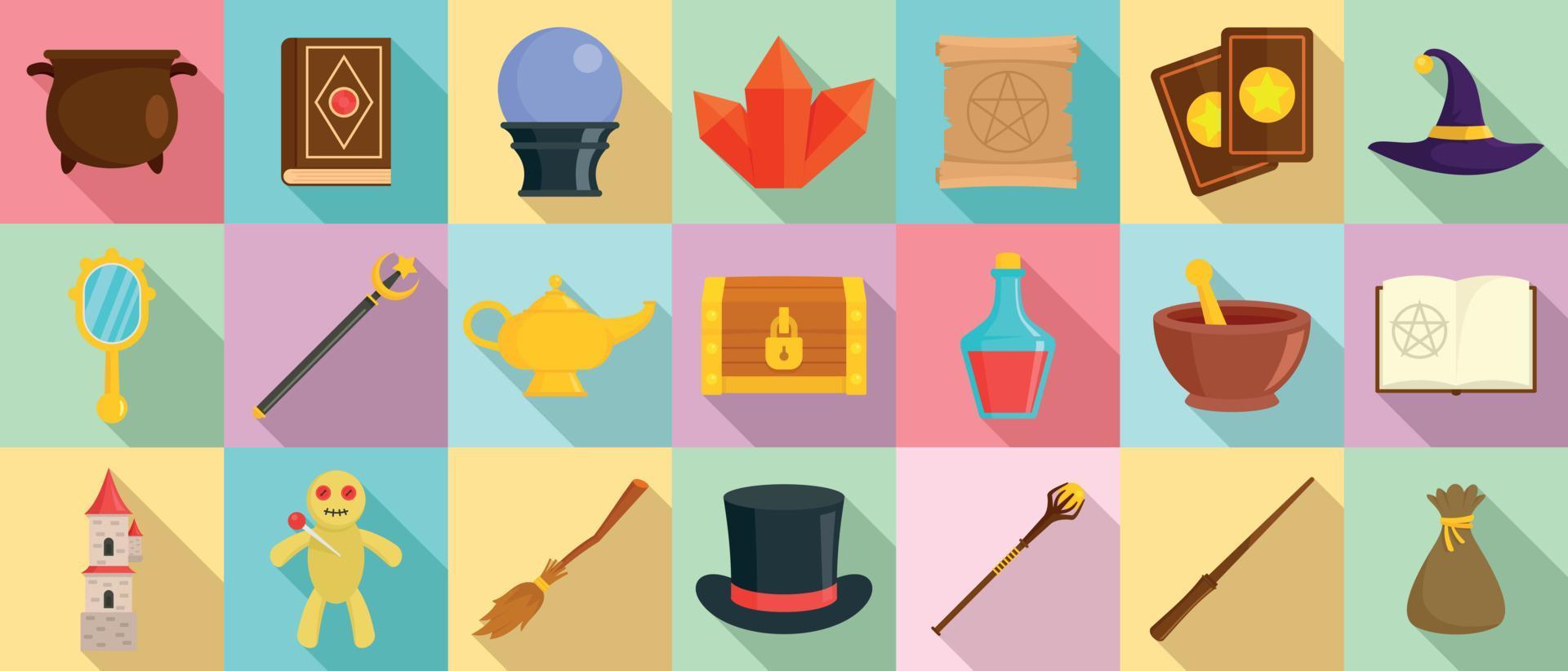 Wizard tools icons set, flat style vector