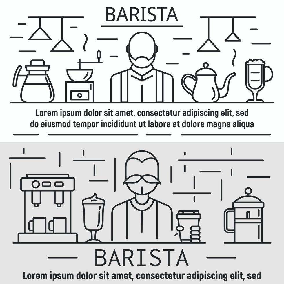 conjunto de pancartas de barista, estilo de esquema vector