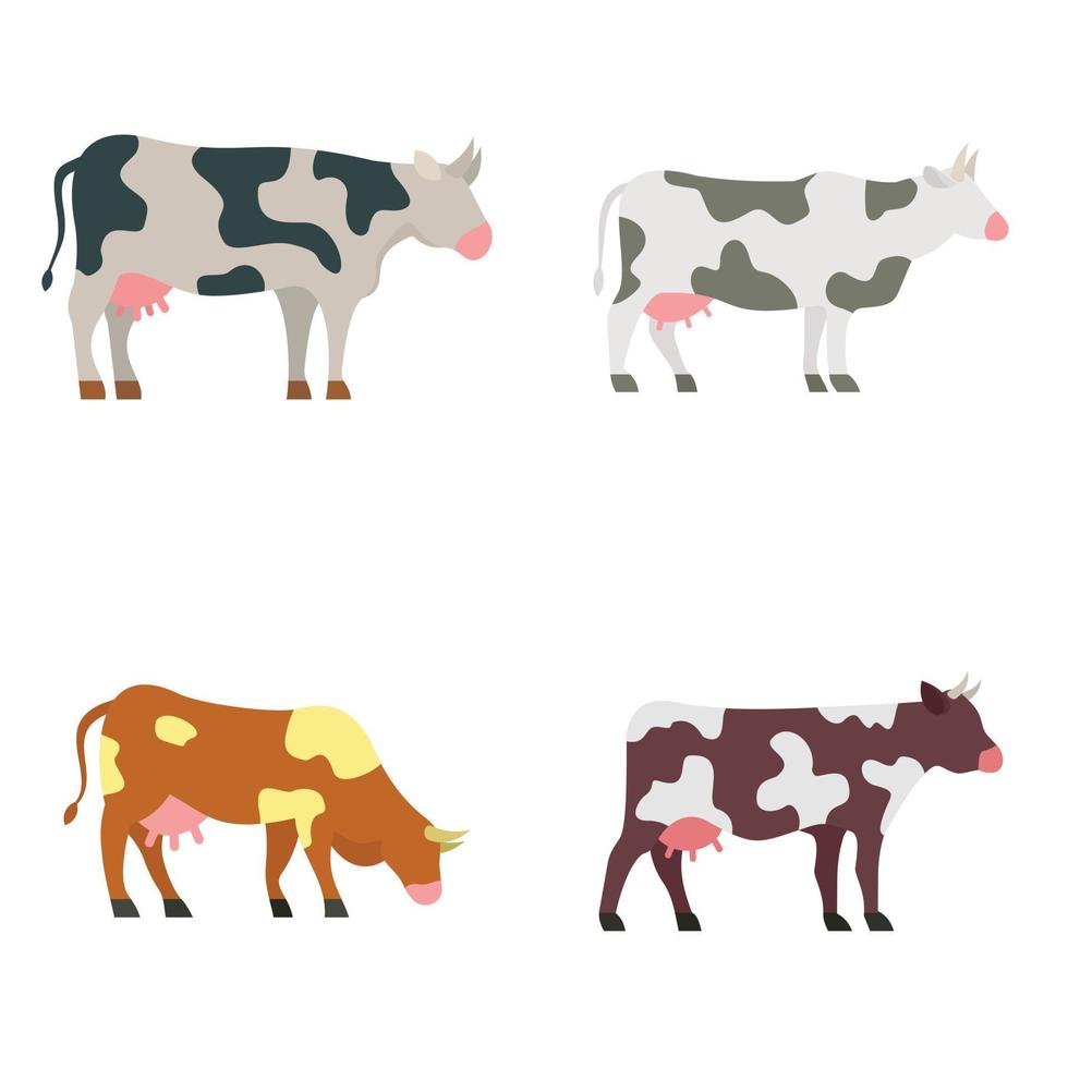 Cow icons set, flat style vector