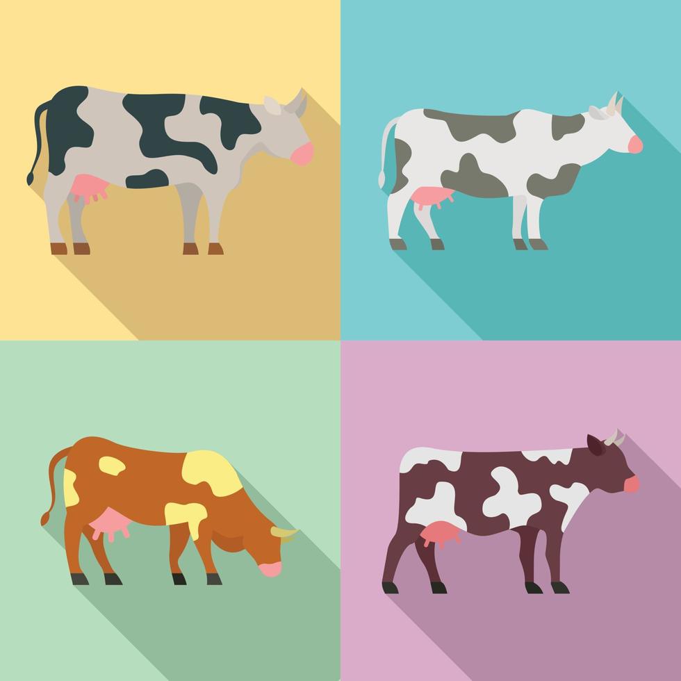 Cow icons set, flat style vector