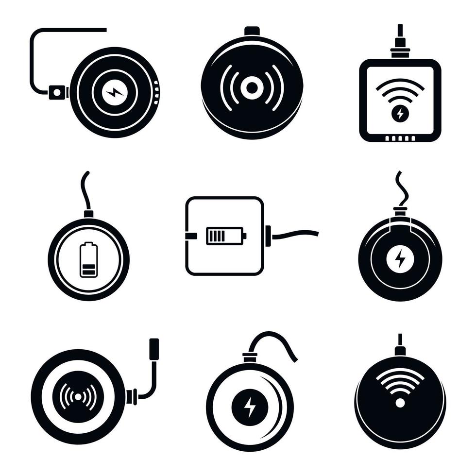 Wireless charger phone icons set, simple style vector