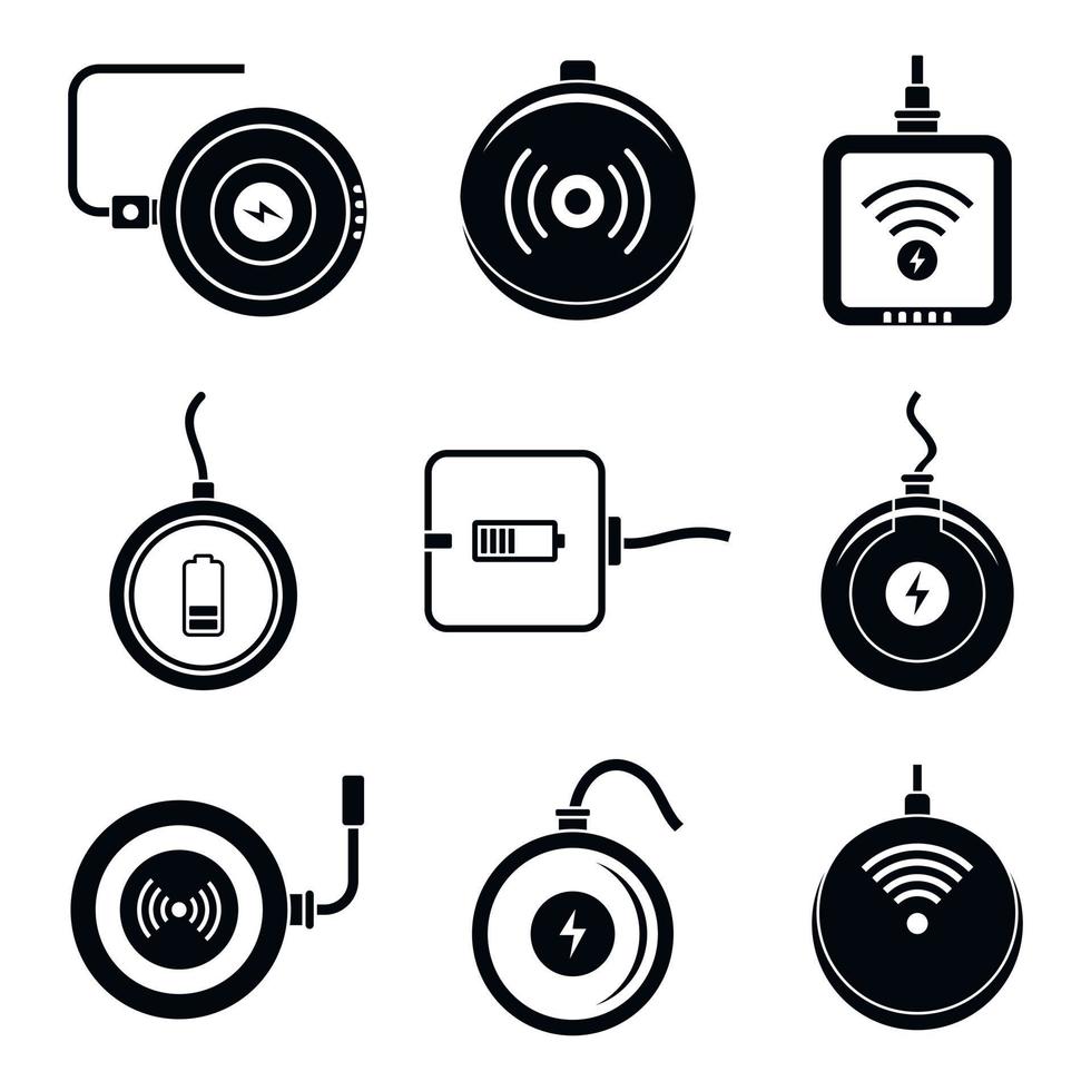 conjunto de iconos de teléfono de cargador inalámbrico, estilo simple vector