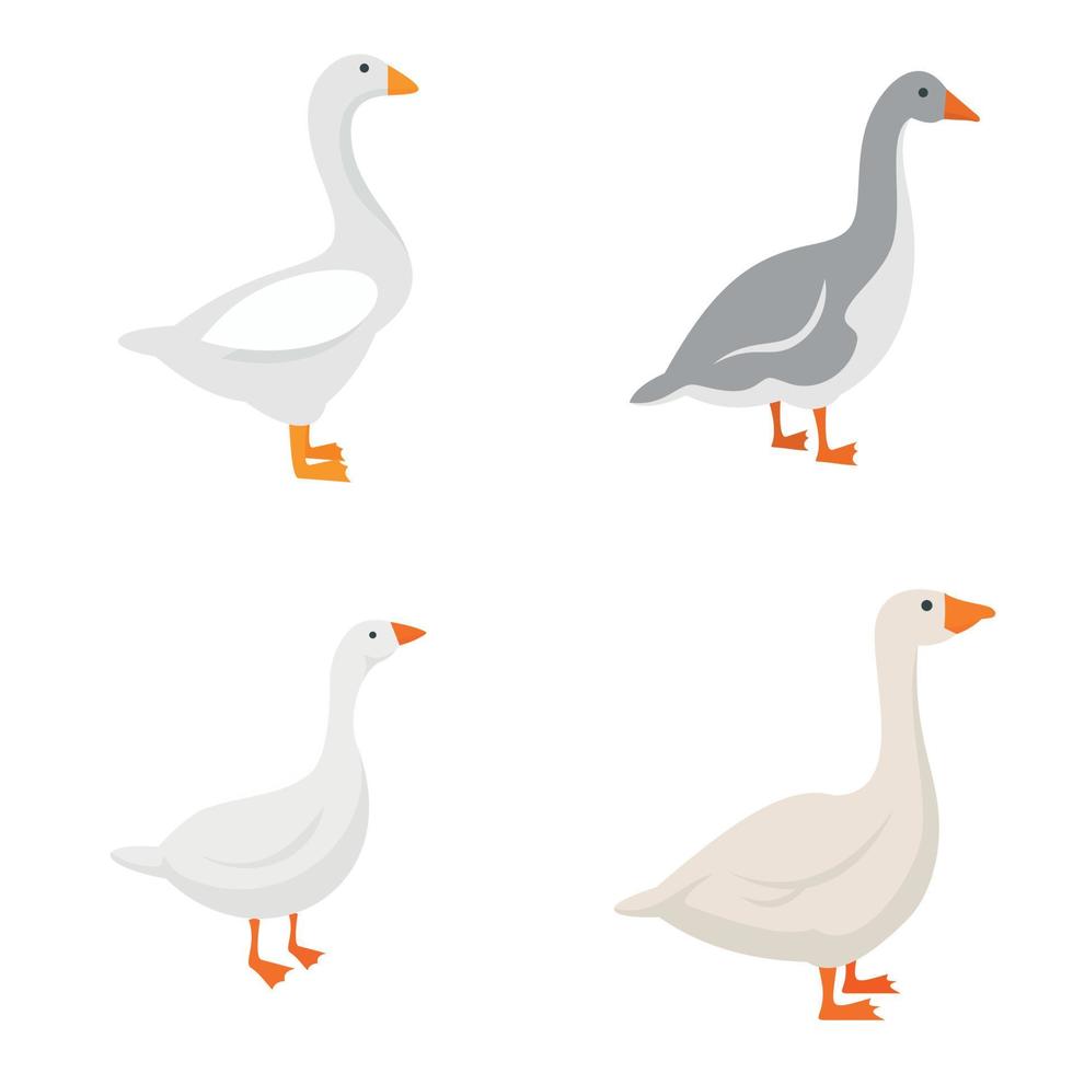 Goose icons set, flat style vector