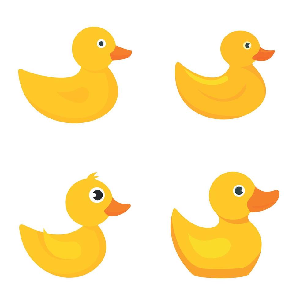 Yellow duck icons set, flat style vector