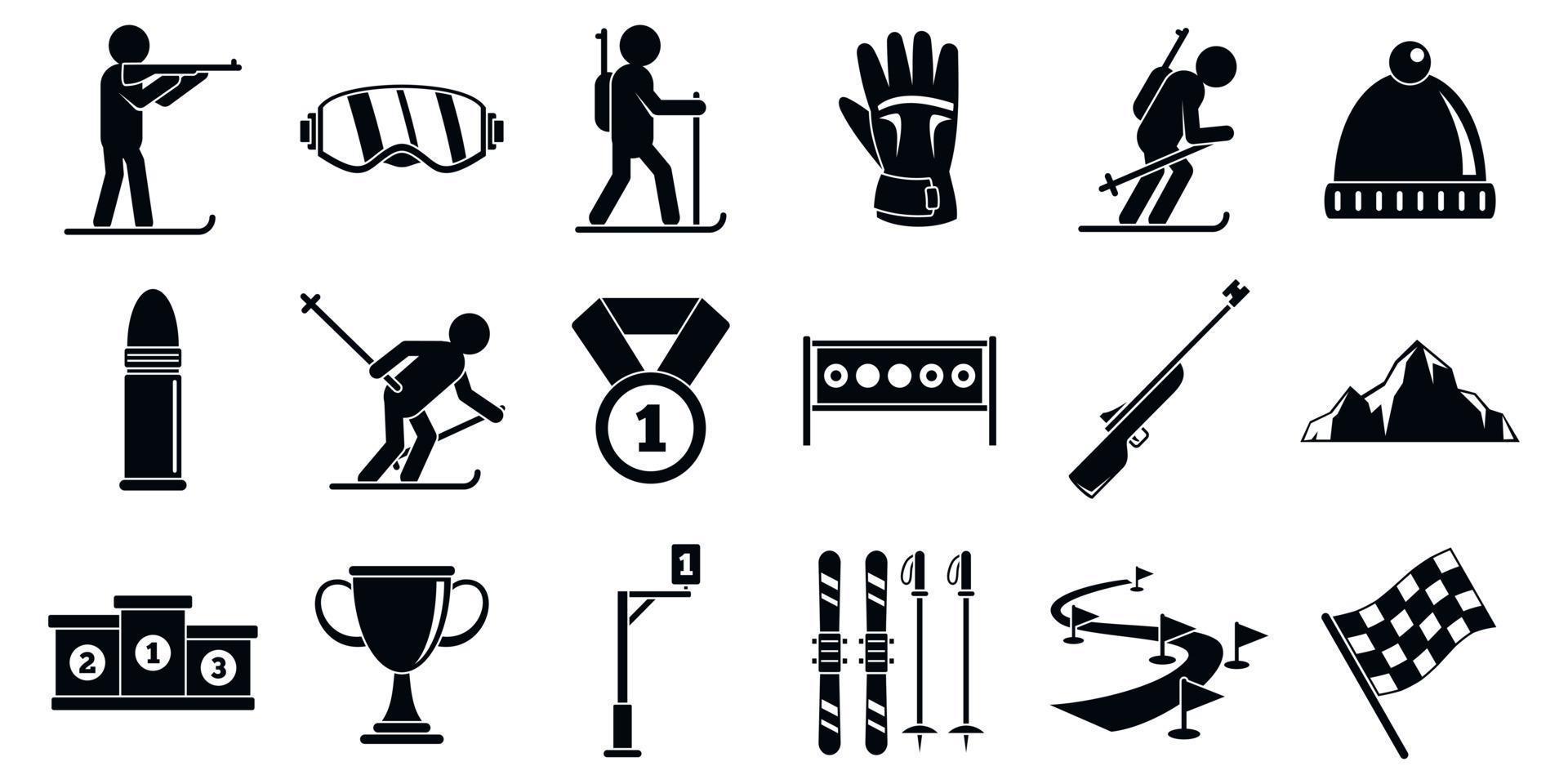 Biathlon icons set, simple style vector