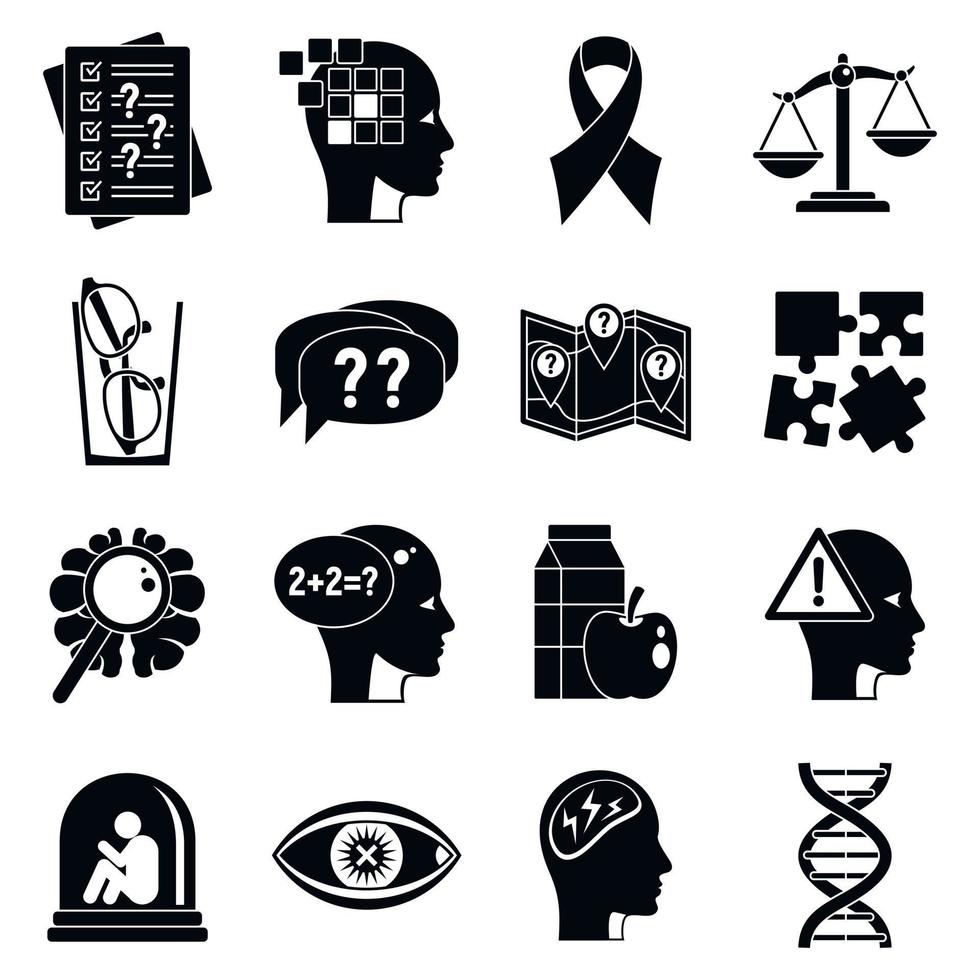 Alzheimers disease doctor icons set, simple style vector