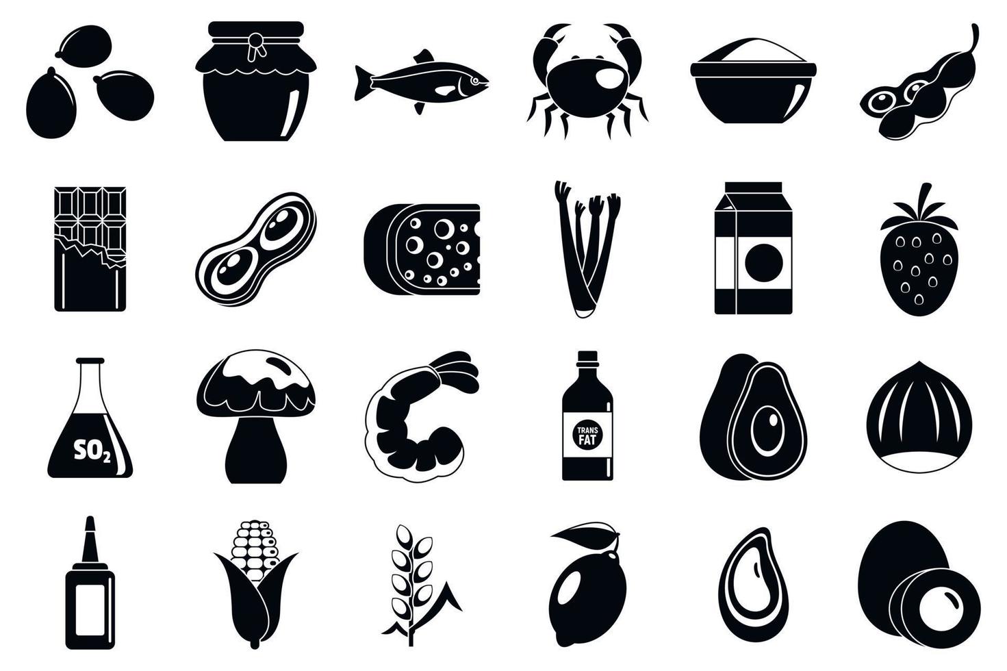 conjunto de iconos de intolerancia a las alergias alimentarias, estilo simple vector